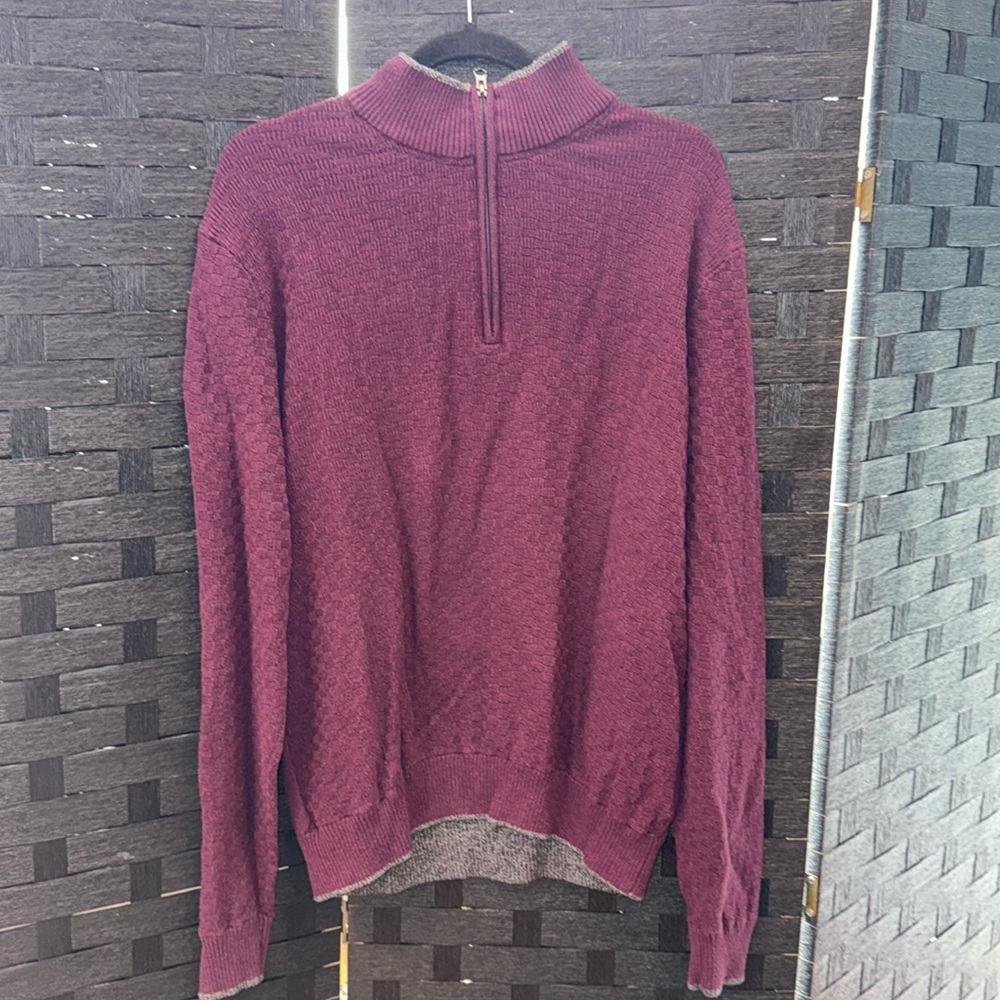 Robert Graham Plum Colored Half Zip Sweater In L With Grey Detailing